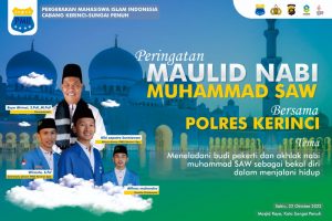 Pergerakan Mahasiswa Islam Indonesia kerinci-Sungai penuh (PMII) bersama Kapolres Kerinci berkolaborasi Melaksanakan Maulid Nabi Muhammad SAW.