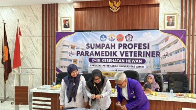 FAPET UNJA Lantik 81 Ahli Madya Paramedik Veteriner, Sekaligus Teken MOU dengan PAVETI